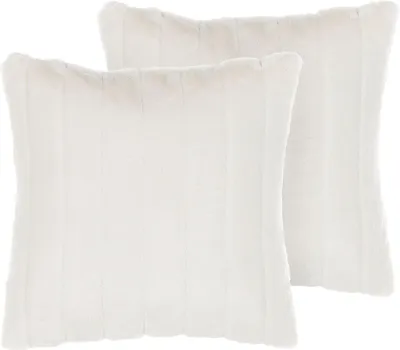 Produktbild von BELIANI Dekokissen Weiß 2er Set Polsterbezug gestreift 45 x 45 cm Felloptik flauschiges Zierkissen Wohnzimmer Salon Schlafzimmer