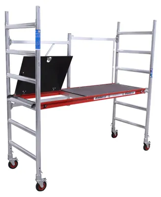 Imagen del producto de Andamio elevable de 3 metros de altura de trabajo - Plataforma de trabajo de aluminio - Con ruedas - Color rojo