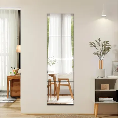 Image de Carrés de miroir adhésifs, 35x35 cm, lot de 4, pour décoration de murs, placards, portes, etc. (en verre)