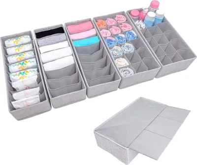 Produktbild von Kommoden-Organizer, 5-teiliger Stoff-Boxensatz, stabil, für Unterwäsche