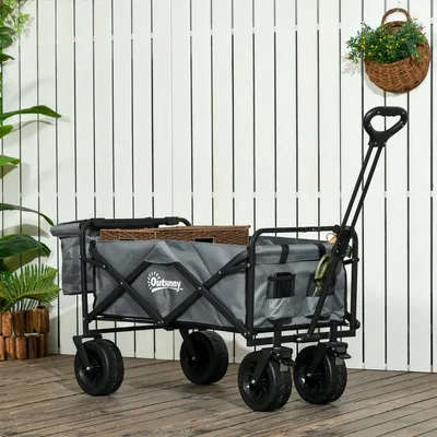 Produktbild von SUGIFT Bollerwagen mit Kühltasche, klappbar, Säulenrahmen, Stahlrahmen, Dunkelgrau | 113x57x100 cm | bis 100 kg | mit Tragetasche
