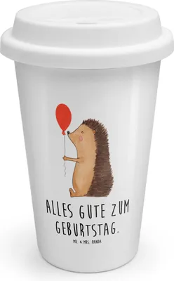 Produktbild von Mr. & Mrs. Panda Kaffeebecher To Go Igel Luftballon - Weiß - Geschenk, Thermobecher, Trinkbecher, Ballon, Coffee Becher, Herzlichen Glückwunsch, Happy Birthday, ToGo