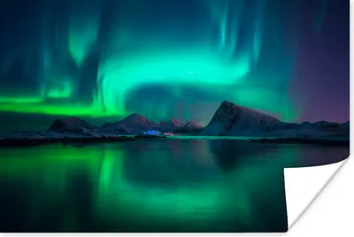 Produktbild von MuchoWow® Poster Nordlichter - Berge - Norwegen 30x20 cm - Plakate - Print