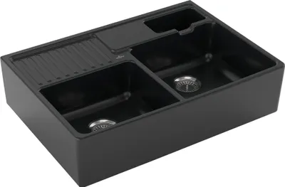 Produktbild von Villeroy & Boch  632391R7 Spülstein Doppelbecken Keramikspüle Einbau Unterschrankbreite ab 90 cm Pure Black Handbetätigung  - inkl.