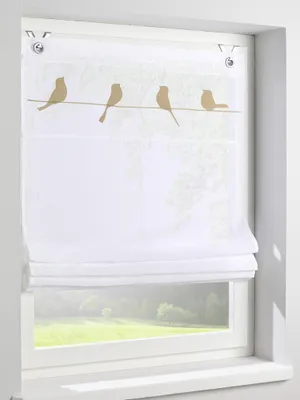 Produktbild von Raffrollo Gravelot mit Vogelmotiv in natur - Halbtransparentes Ösenrollo für Fenster in der Größe 80 x 140 cm, Montage ohne Bohren