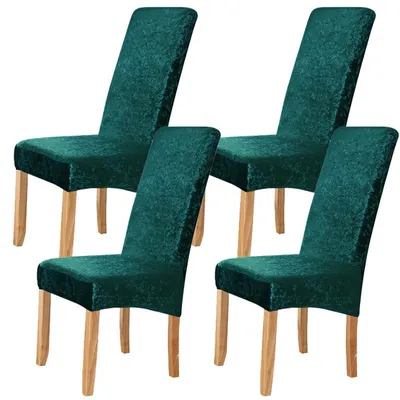 Produktbild von 4er Set Stretch Stuhlhusse Universelle Samt Stuhlbezug Husse für Haus Esszimmer Hochzeit Hotel Restaurant, Grün