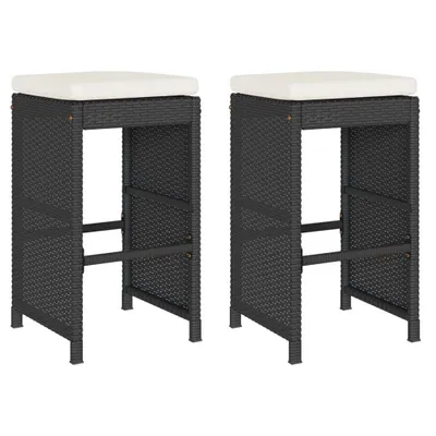 Produktbild von vidaXL Garten-Barhocker mit Kissen 2 Stk. Schwarz Poly Rattan