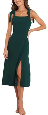 Produktbild von Imily Bela Elegantes Brautjungfernkleid mit eckigem Ausschnitt und Schlitz, mittellanges formelles Kleid, Cocktailkleid, geeignet für Hochzeitsgäste.