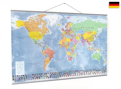 Produktbild von GeoMetro Weltkarte 70x100 cm mit Metallleisten zum Aufhängen, laminiert, auf Deutsch, Neuauflage