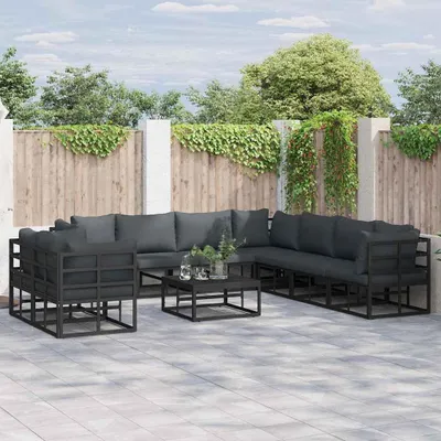 Produktbild von Möbel Garten-Sofa-Set 10 pcs Schwarz 70 x 70 x 32 cm Aluminium - Gartenmöbelgarnituren 3378883
