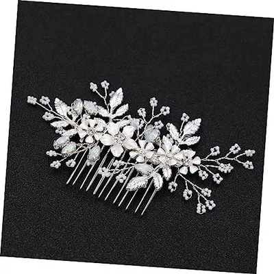 Produktbild von Silberfarbener Strass-Haarkamm aus einer Legierung mit Perlen für Bräute, Hochzeiten und Jubiläen
