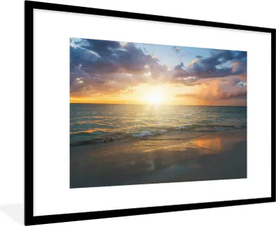 Produktbild von MuchoWow® MuchoWow® Gerahmtes Poster Sonnenuntergang - Wolken - Strand 90x60 cm - Poster mit zchwarzem Bilderrahmen - Wanddekoration - Fotos