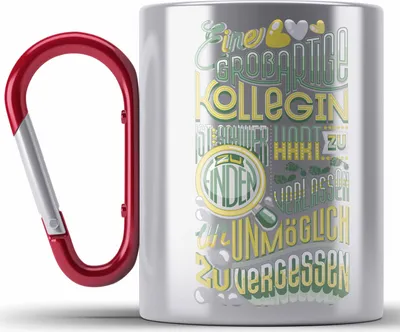 Produktbild von Trendation - Kollegin Abschied Edelstahl Tasse Karabiner Geschenk Abschiedsgeschenk Neuer Job Jobwechsel Spruch (Rot)