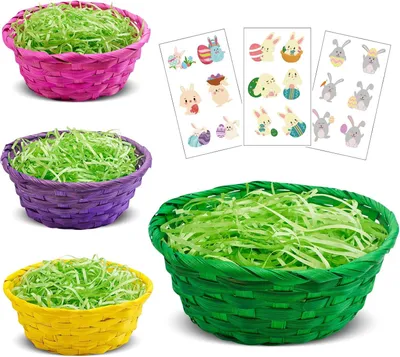 Productafbeelding van Paasmandje met decoratief gras - Set van 4 - Paasmandjes om te vullen