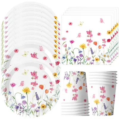40-teiliges Blumen-Einweggeschirrset für 10 Gäste