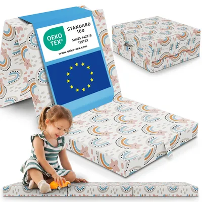 Image de ELONEO Matelas pliant, hauteur 9cm, Matelas pliant enfants pliable, Matelas d'invité, Matelas de voyage, Arc-en-ciel, pour camping et voyages, adultes et enfants