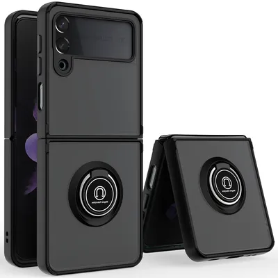 Immagine prodotto di Custodia per Samsung Galaxy Z Filp 3 5G traslucida opaca in TPU con supporto ad anello e supporto Nero