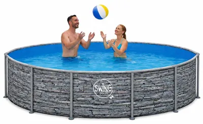 Produktbild von HAF - Swing Frame Pool rund Stein-Optik (Ø 366 cm, 91 cm tief) - Gartenpool mit 8.300 Liter - Robust, UV-geschützt & korrosionsbeständig