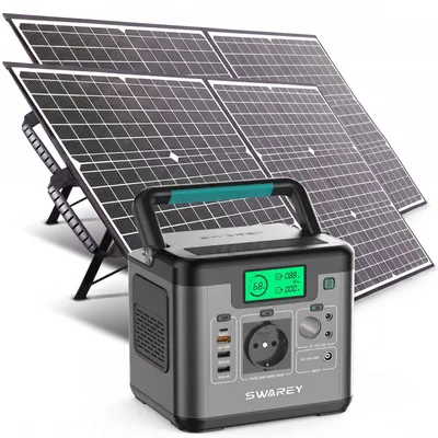 Produktbild von SWAREY S500 Pro 500W(1000W Spitze) Powerstation Stromerzeuger Solarspeicher 518Wh Power Station Solar Generator mit 2x 100W Solarpanels Solarzelle