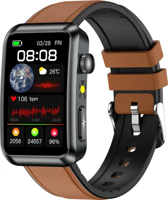 Image de INF TK77 Montre Connectée: ECG, Fréquence Cardiaque & Santé, Compatible Marron