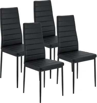 Produktbild von Juskys Esszimmerstühle Loja, 4er Set, Kunstleder Schwarz, hohe Lehne, stabiles Gestell, 120 kg Tragkraft, Bodenschoner