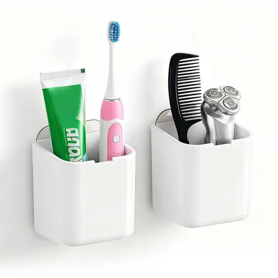 Immagine prodotto di 2 mensole per doccia senza fori, adesive, in plastica, colore bianco, dimensioni 9,2 x 8,6 x 11,5 cm