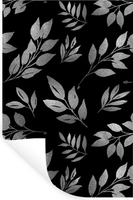 Produktbild von MuchoWow® Wandtattoo Wandsticker Wandaufkleber Muster von Zweigen mit Blättern auf schwarzem Hintergrund - schwarz und weiß 80x120 cm Selbstklebend und Repositionierbar - Repositionierbar - Wasser abweisend