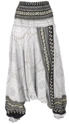 Produktbild von Afghani Hose, Overall, Jumpsuit, Haremshose, Pluderhose, Pumphose, Aladinhose - Schwarz/weiß, Damen, Viskose, Hosen