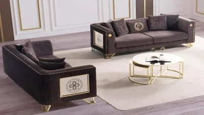 Productafbeelding van Luxe bruine 3-zits bank. Stijlvolle bank met stoffen bekleding