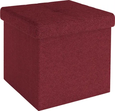 Obrázok produktu pre Intirilife Skladacia stolička 30x30x30 cm v GRANAT RED - Sedacia kocka s úložným priestorom a vekom z tkaniny s korýtkami - Sedacia kocka Podnožka Úložný box Truhlica Sedacia stolička