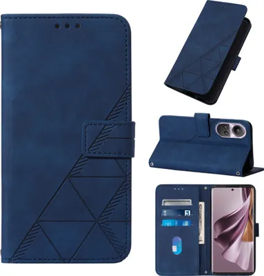 Produktbild von Hülle für Oppo Reno10 /Reno 10 Pro Prägung Flip Leder Kartenfächer Schutzhülle mit Ständer Blau