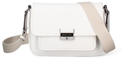 Produktbild von Damen Schultertasche aus Leder, gerippt, weiß, schwarz, mit magnetischem Verschluss, verstellbar