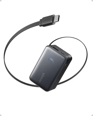 Image de Batterie externe Anker Nano Power Bank, 10 000 mAh, avec câble rétractable Anker InstaCord de 70 cm, batterie compacte d'une puissance maximale de 45 W, écran intelligent, compatible avec la série iPhone 16, l'iPad, les appareils Galaxy, Pixel et bien d'autres encore