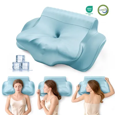 Produktbild von NicePlus Nackenstützkissen Memory Foam, kühlend, 62 x 35 cm, Blau
