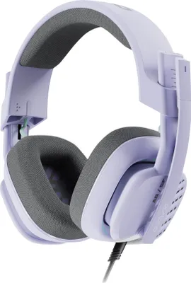 A close-up, studio shot of a purple gaming headset against a white background.