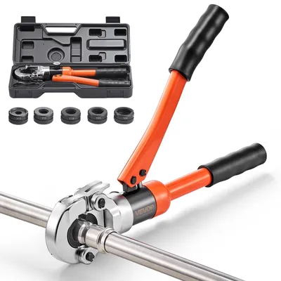 Obrázok produktu pre VEVOR hydraulické lisovacie kliešte V-contour, lisovacie kliešte na rúry z nehrdzavejúcej ocele, lisovacie kliešte s čeľusťami V12, V15, V18, V22, V28 a puzdrom, sada lisovacích nástrojov na inštalatérske opravy a inštalácie