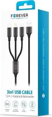 Produktbild von Forever Ladekabel Multi Schnell 3in1 USB Lightning USB-C microUSB für iPhone Samsung