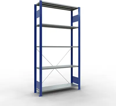 Produktbild von Schulte Fachbodenregal MULTIplus150 Stecksystem | Grundregal | HxBxT 200x100x30cm | 5 Ebenen | Fachlast 150kg | Enzianblau/Verzinkt