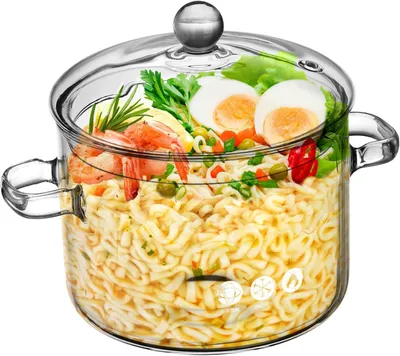 Produktbild von Hochwertiger Transparenter Glastopf Mit Deckel Und Doppelgriff Hitzebeständig Für Babynahrung Suppe Gemüse Und Instantnudeln Für Sicheres Kochen Zu Hause