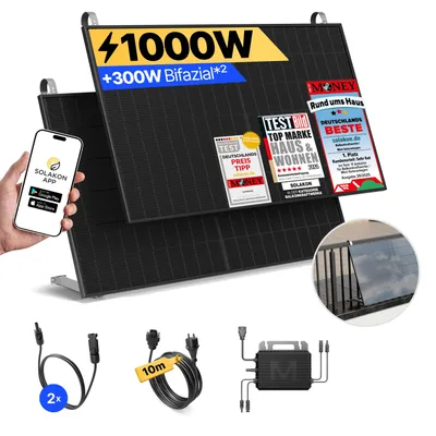 Produktbild von Balkonkraftwerk 1000W Solaranlage mit Balkon Halterung Steckerfertig Komplettset Photovoltaik Anlage 800W - onBasic, Kabellänge:10 m