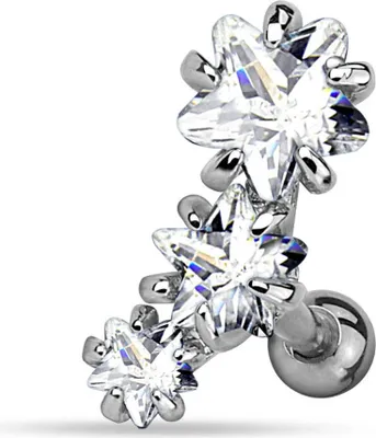Produktbild von viva-adorno 1,2mm Helix Piercing 3 Sterne Kristalle Stecker Cartilage Ohrpiercing Knorpelpiercing 316L Chirurgenstahl Z515.D8
