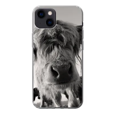 Produktbild von MuchoWow® Handyhülle Schutzhülle Hülle für iPhone 13 Schottischer Highlander - Schwarz - Weiß - Tiere Silikon Softcase Handy Hülle - Karteninhaber