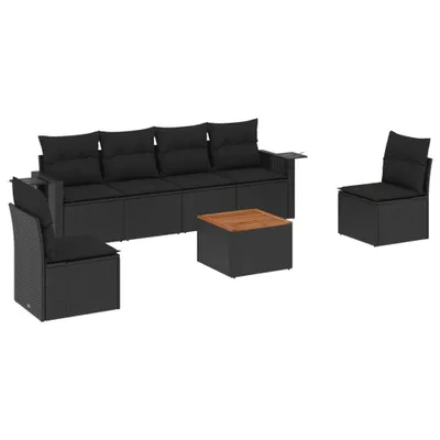 Produktbild von vidaXL 7-tlg. Garten-Sofagarnitur mit Kissen Schwarz Poly Rattan