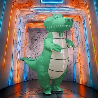 Productafbeelding van Opblaasbaar Kostuum - Dinosaurus Pak - Feestelijke Evenementen - Compleet Met Blower - 580 gram - Groen