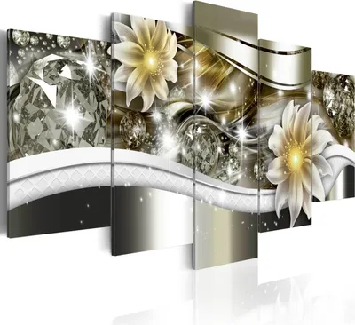 Produktbild von Leinwandbilder 200x100 cm b-A-0266-b-p Vlies Leinwandbild 5 tlg Kunstdruck modern Wandbilder XXL Wanddekoration Design Wand Bild ABSTRAKT BLUMEN DIAMANT