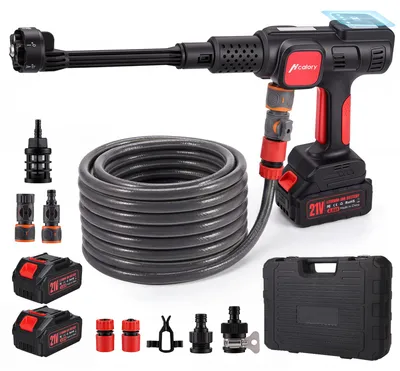 Obrázek produktu pro Akumulátorový vysokotlaký čistič Hcalory-T1S, bezkartáčový motor 230 W, max. tlak 140 barů, 2 akumulátory 4000 mAh, 4 stupně + LCD displej, tryska 7 v 1 a pěnový kanón