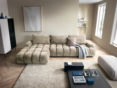 Produktbild von Ecksofa 340 cm Valerio mit Bettkasten und Schlaffunktion - Links, Ecksofa L-Form, Schaumstoff (Beige - Ditra New 3)