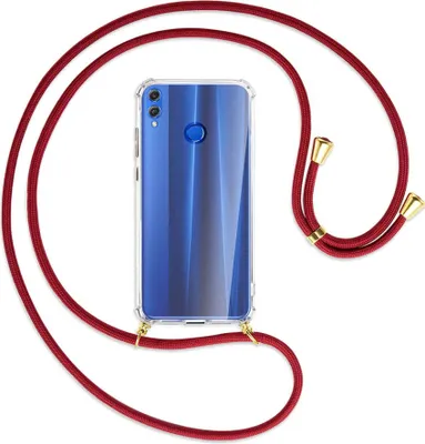 Produktbild von Handykette Backcover-Schutzhülle mit Band (Metall goldfarben) für Honor 8X - dunkelrot