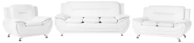 Produktbild von BELIANI 6-Sitzer Sofa Set Weiß Kunstleder Lederoptik Gepolstert Gesteppt mit Silbernen Metallbeinen Breite Armlehnen Freistehend Modernes Design