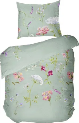 Zdjęcie produktu dla Zestaw pościeli Ibzoa® 135 x 200 cm + 80 x 80 cm, 100% bawełna, miękka i oddychająca, hipoalergiczna, z praktycznym zamkiem błyskawicznym, wzór kwiatowy w kolorze zielonym